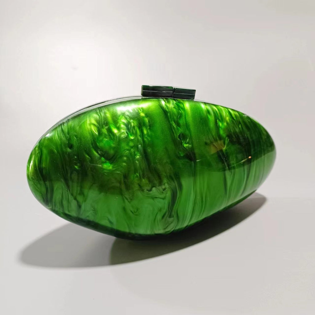 حقيبة عشاء أكريليك على شكل صدفة بحزام سلسلة، 18 سم × 11 سم × 6.5 سم