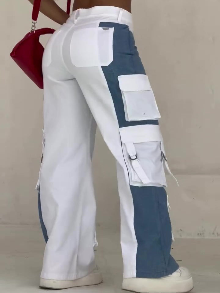 Contrast Pocket Patchwork Cargo Jeans