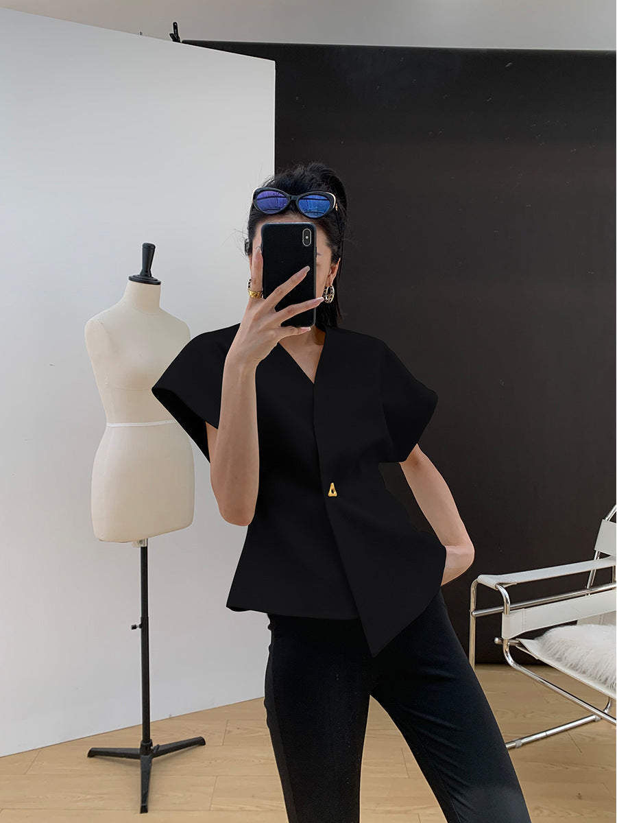 Design Sense Slim Fit Fitted Waist Vest Irregular Solid Top