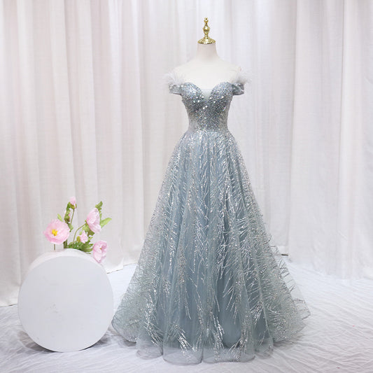 Women's Stylish Silver One-shoulder Evening Gown