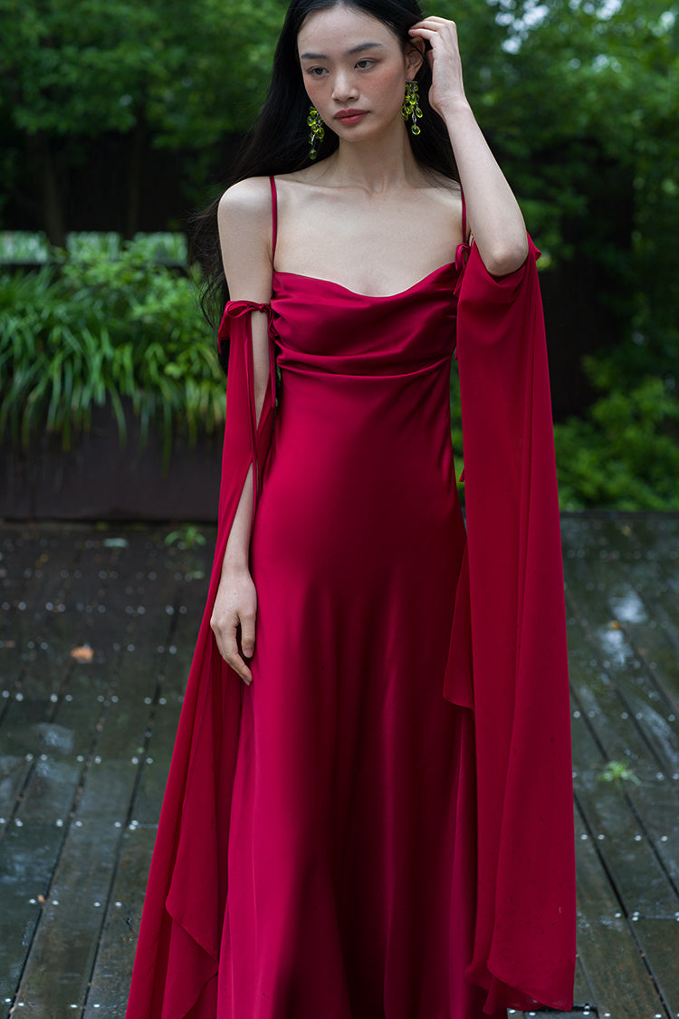 Robe de mariée de luxe en satin acétate rouge vin pour femme