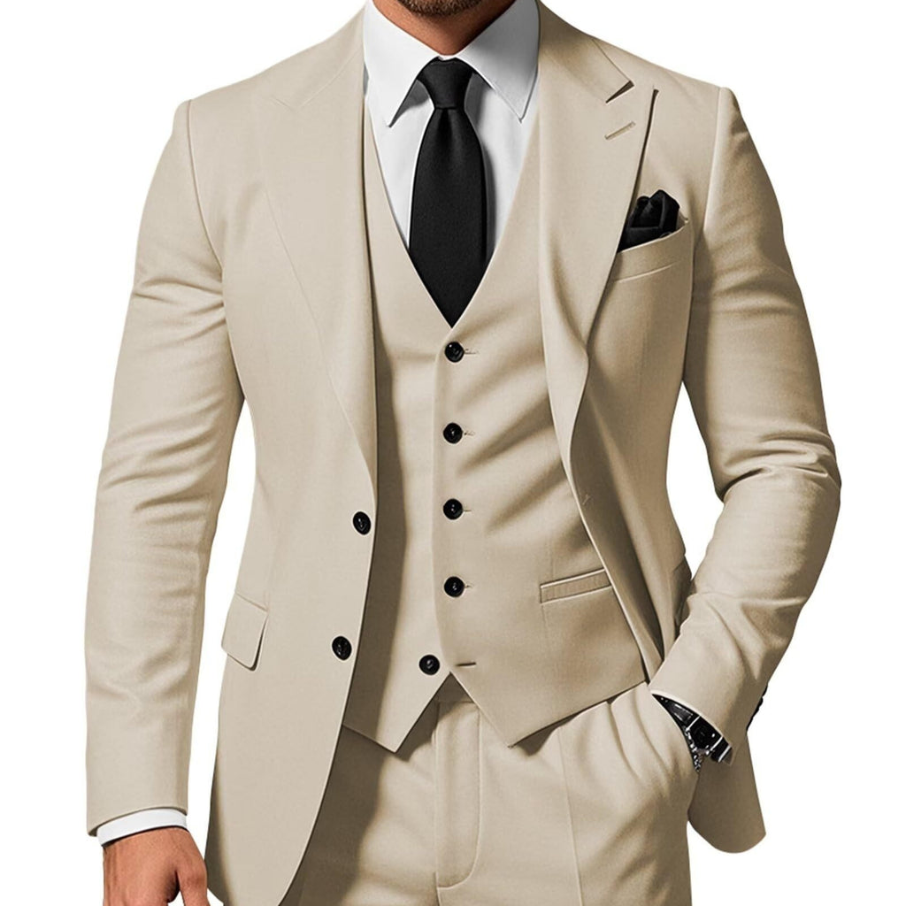 Ensemble 3 pièces uni pour homme : veste, gilet et pantalon à boucle