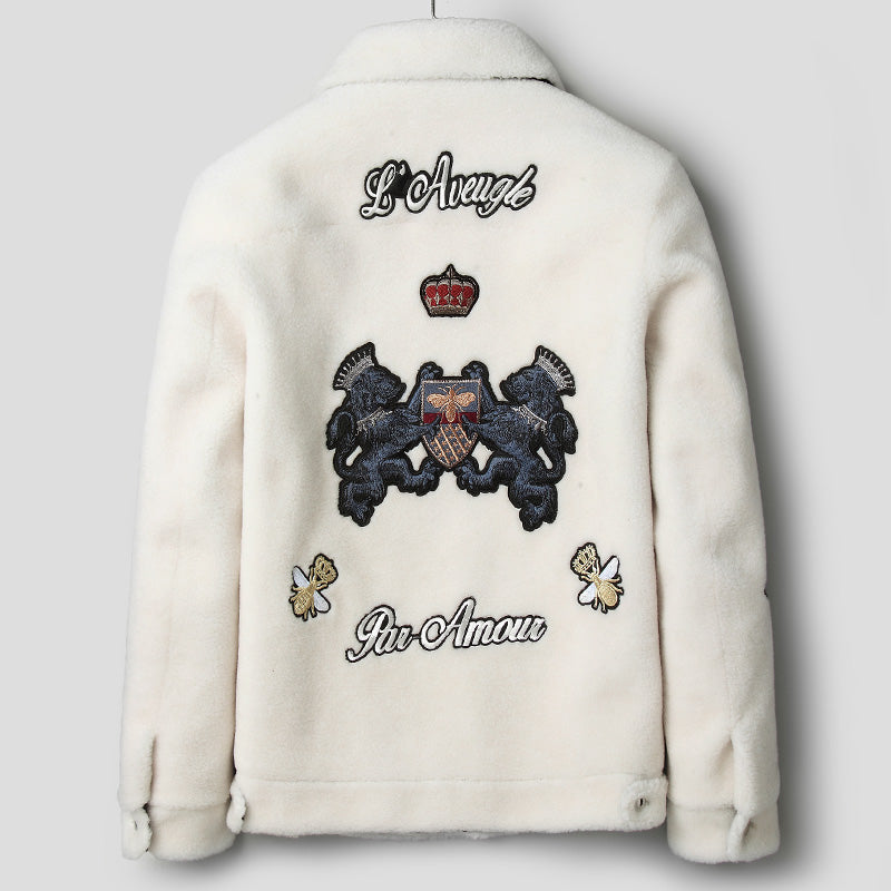 White Grain Lamb Fur Jacket Wool 100%