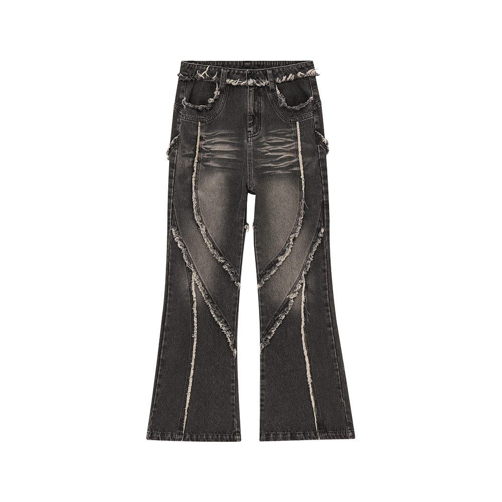 Retro Cotton Blend Jeans for Men and Women in Washed Blue and Black
