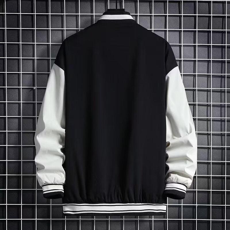 Veste de baseball ample noire et blanc crème en fibre de polyester