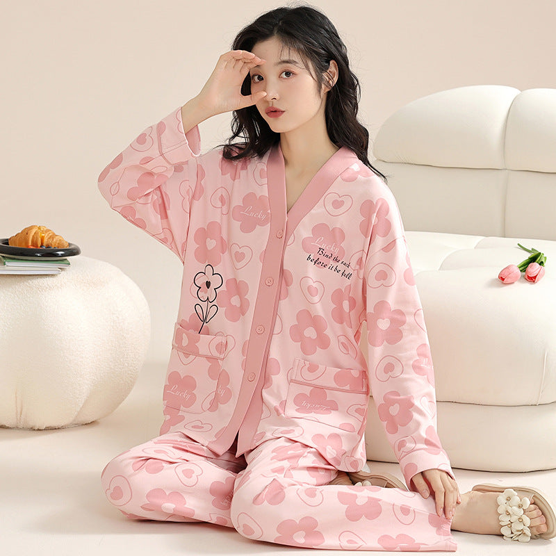 Ensemble pyjama à manches longues en coton pour femme