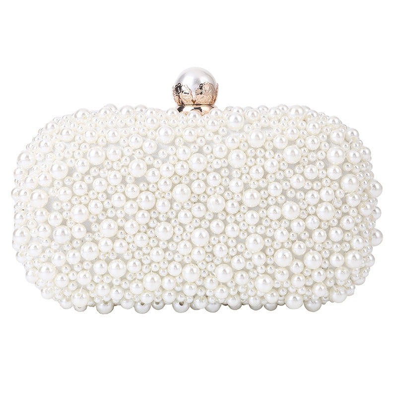 Pochette de soirée en satin et perles pour femme avec fermoir