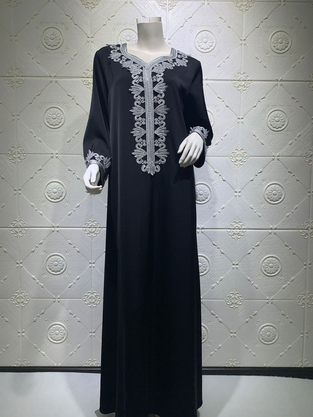 Dubai Embroidery Bronzing Lace Jalabiya Dress with Belt in Multiple Colors and Sizes