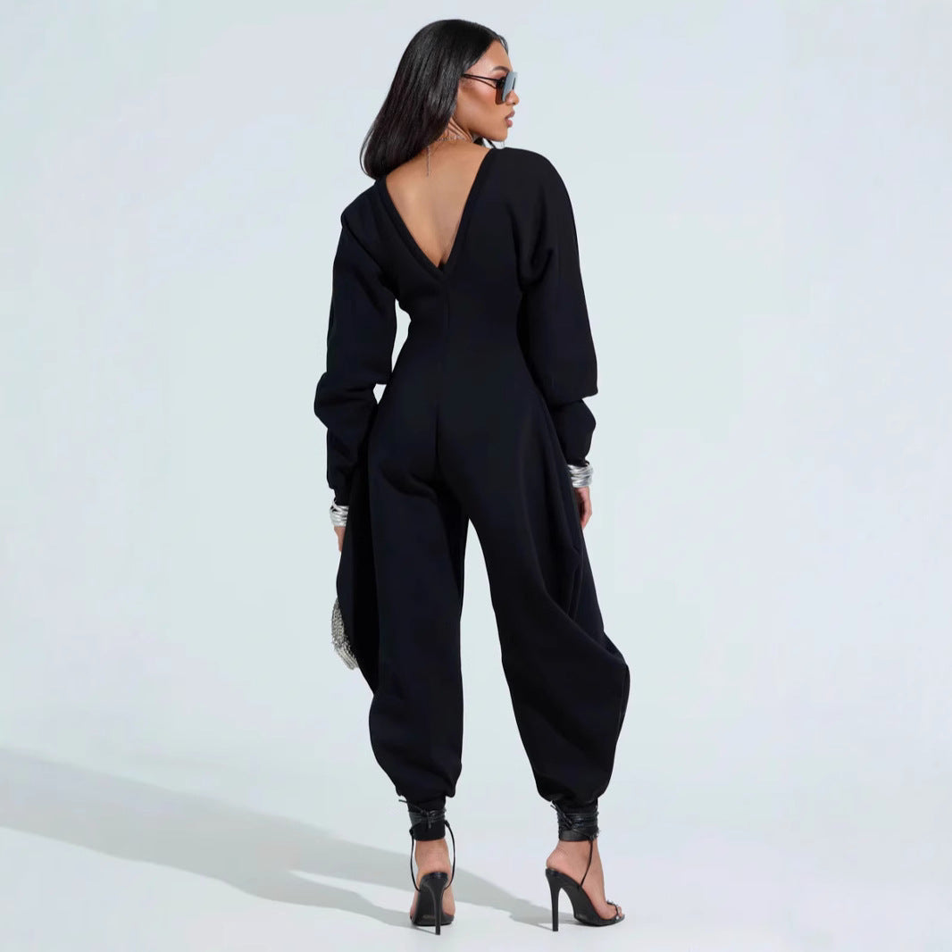 Sexy Long-Sleeve V-Neck Bodycon Jumpsuit