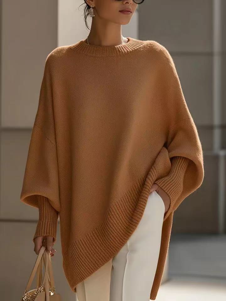Pull-over en tricot ample à col rond épais pour femme