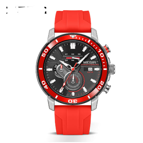 Megir Men's Multifunctional Sports Chronograph Watch with Silicone Strap