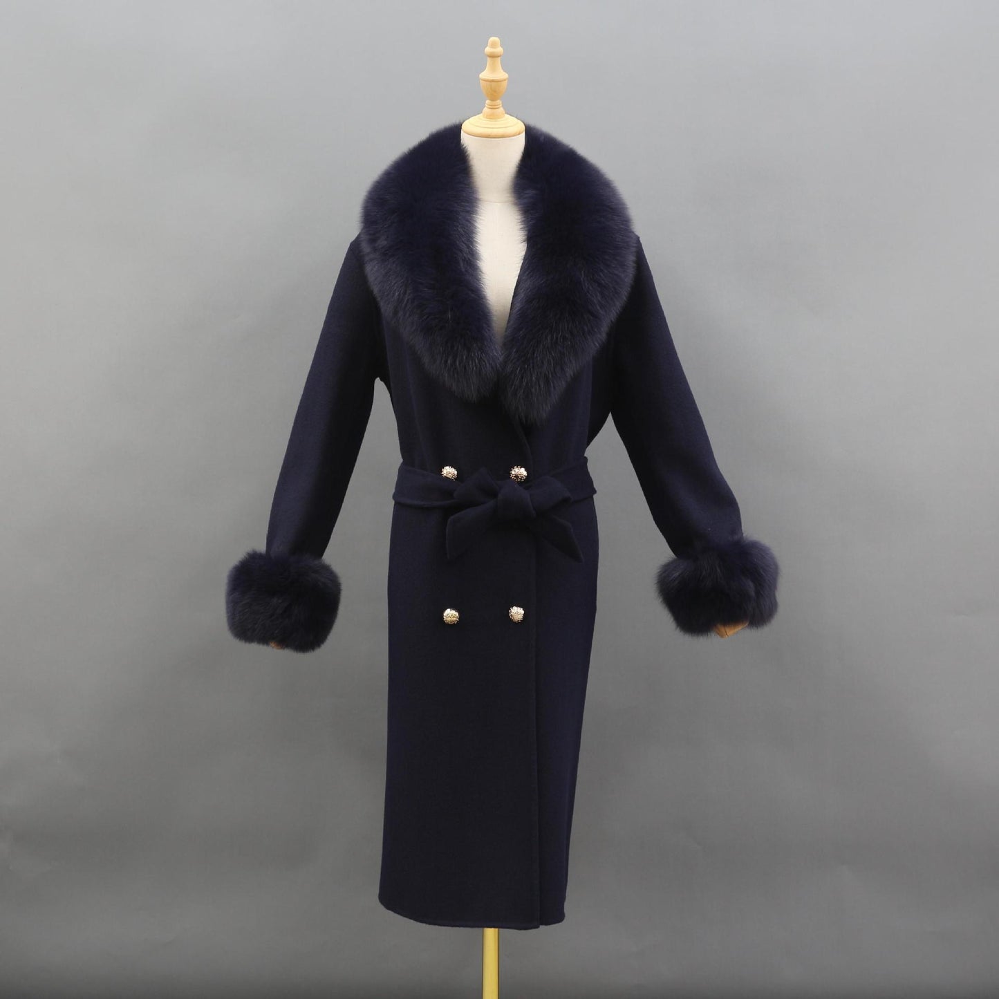 Fox Fur Detachable Collar Double-Sided Green Fruit Coat