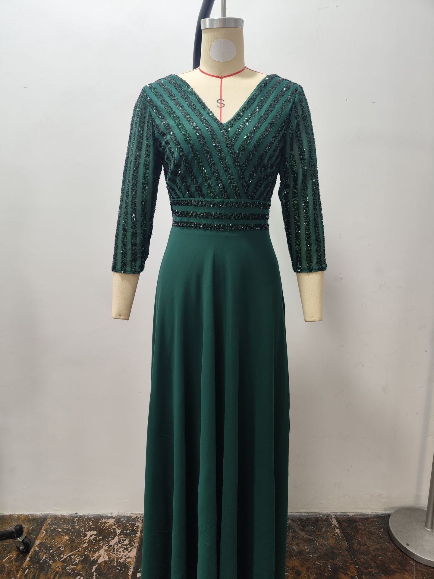 Large Sequin Stitching Evening Dress Sleeveless A-Line