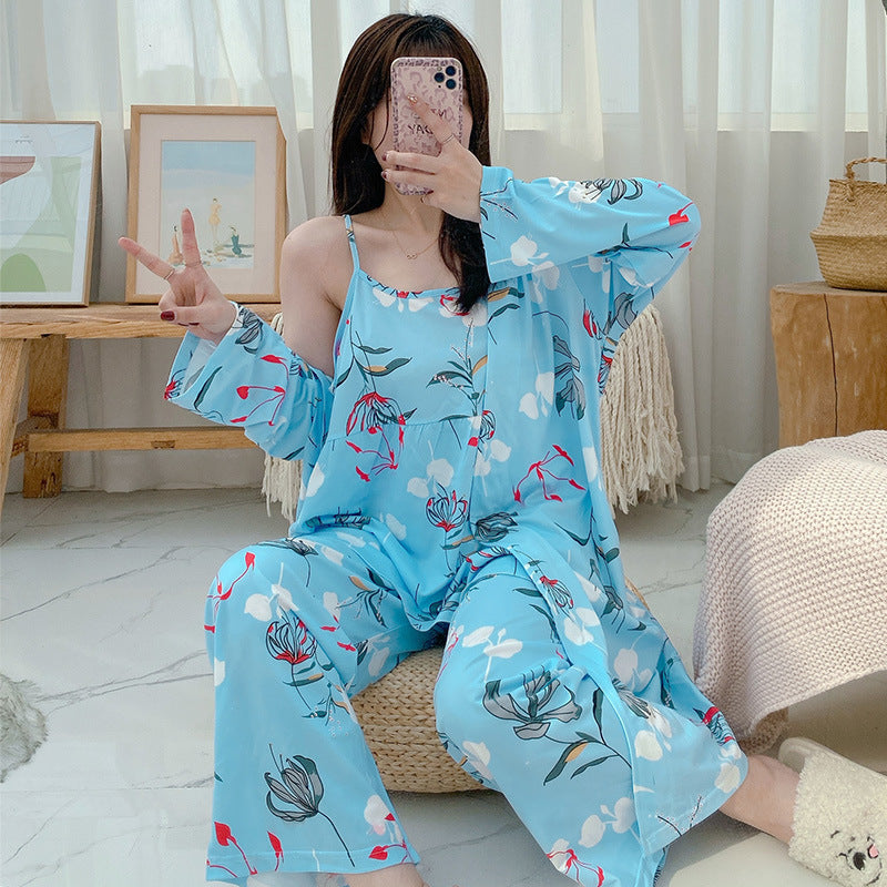 Ensemble de pyjama trois pièces pour femme en fibre de polyester M-XL