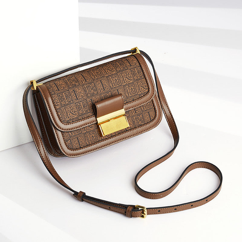 Sac bandoulière rétro marron en PU pour femme 21x7,5x14cm