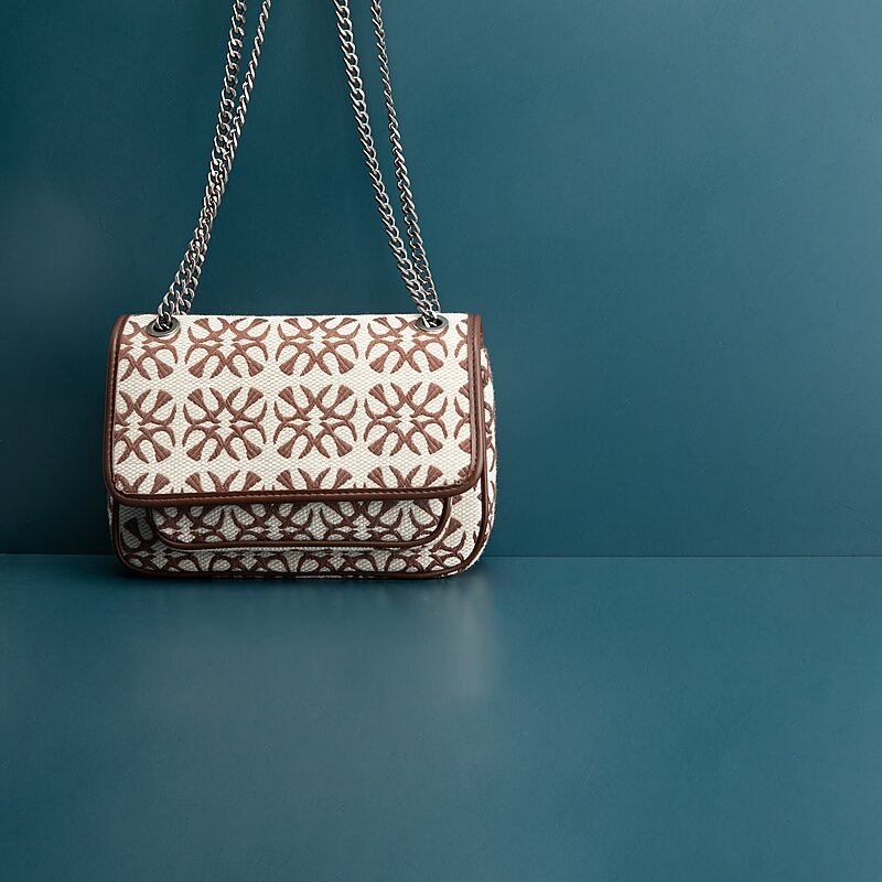 Sac bandoulière double chaîne en cuir de vachette de haute qualité 25cm