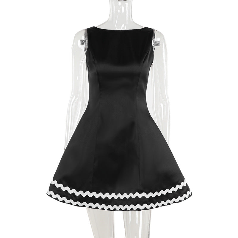 Black Sheath Backless High Waist A-Line Dress Sleeveless