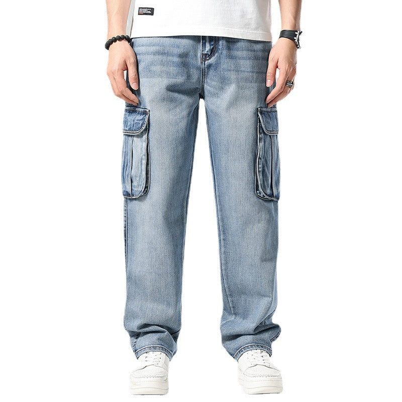 Hip Hop Men's Retro Nostalgic Multi-Pocket Denim Pants
