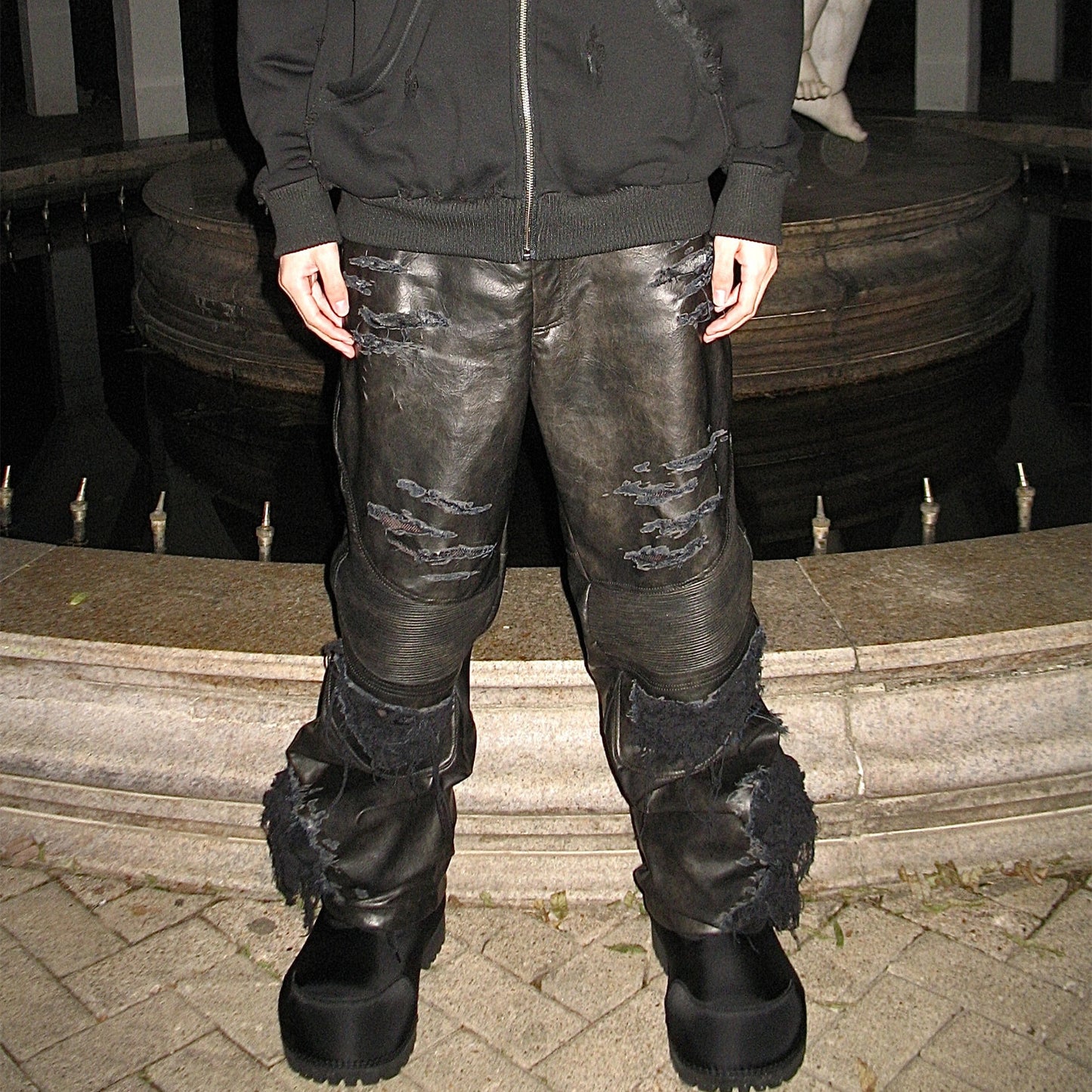 Composite Fading Old Locomotive Damage Leather Pants