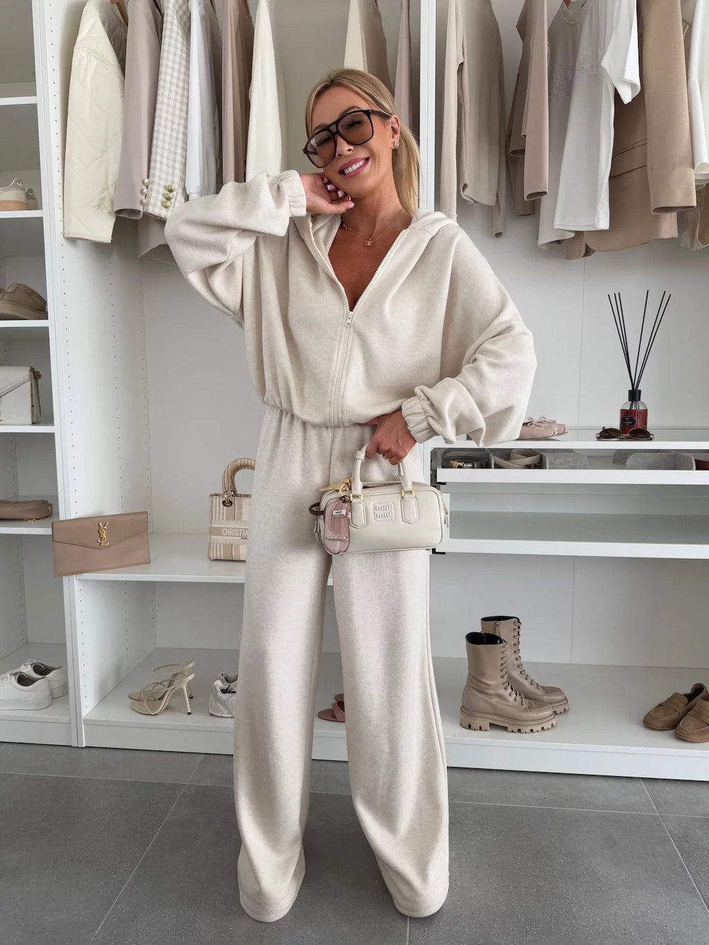 Ensemble deux pièces de pantalon élastique zippé pour femme