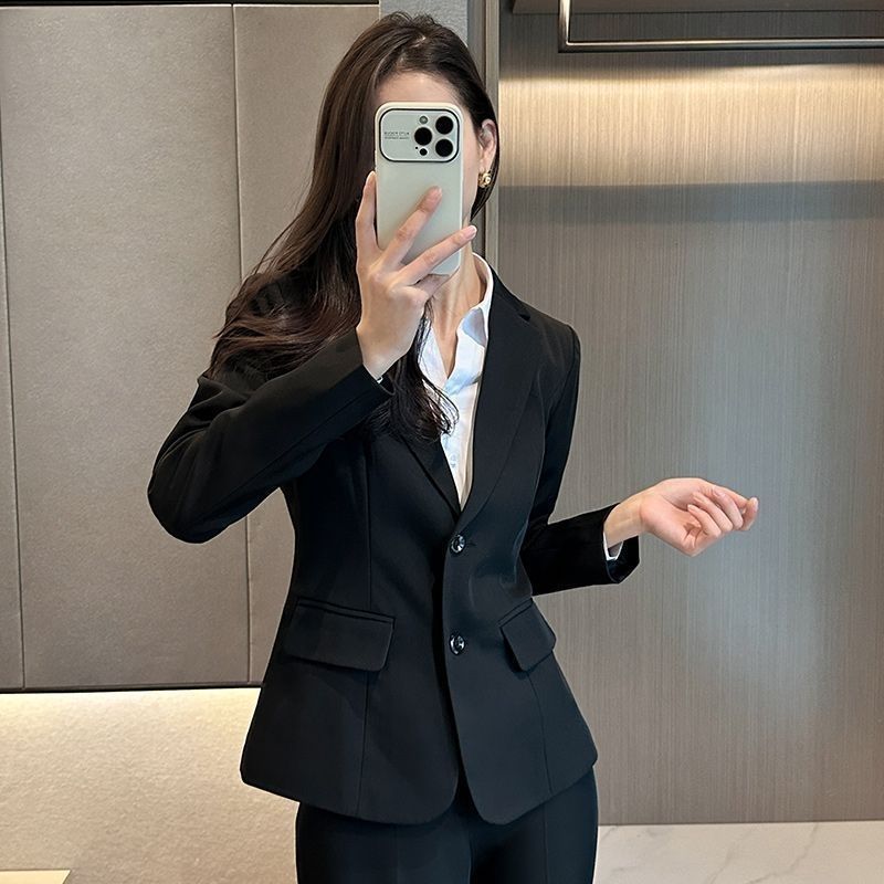 Ensemble tailleur-pantalon de costume d'affaires en polyester noir pour femme