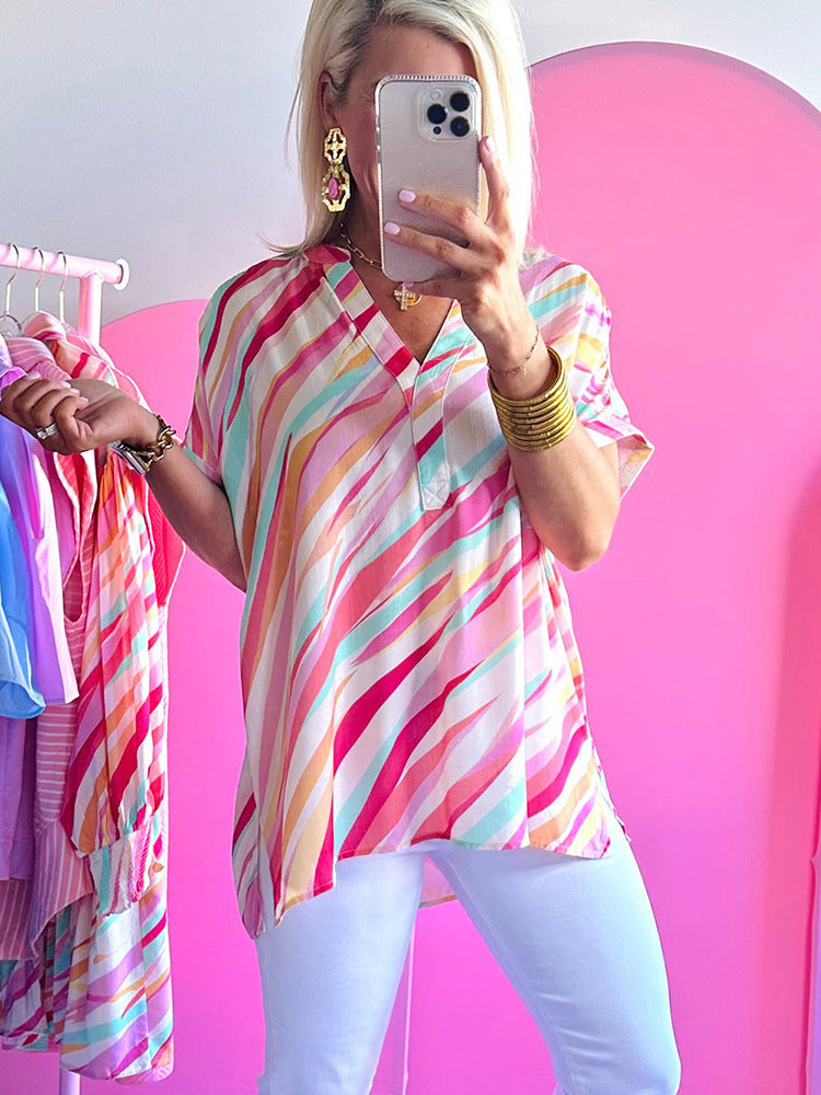 Color Blocking Pullover Half Sleeve Top