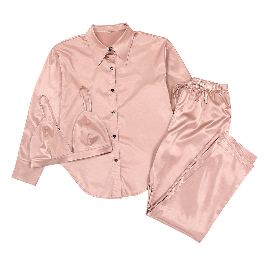 Ensemble tailleur trois pièces européen et américain pour femme - Chemise, haut et pantalon