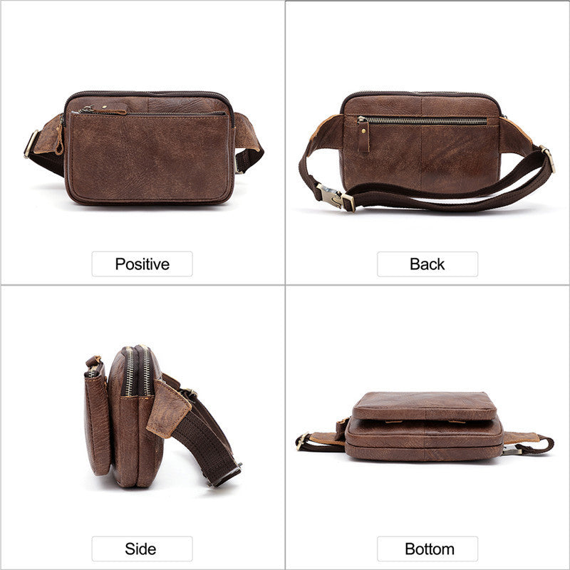 Sac banane homme en cuir 22x15x3cm Sacoche ceinture décontractée fonctionnelle Pochette de poitrine Marron