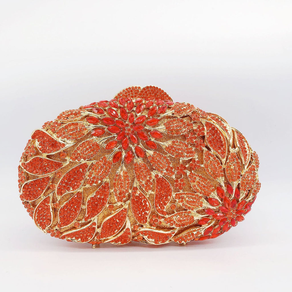 Leaf Flower Diamond Inlaid Hard Oval Dinner Bag