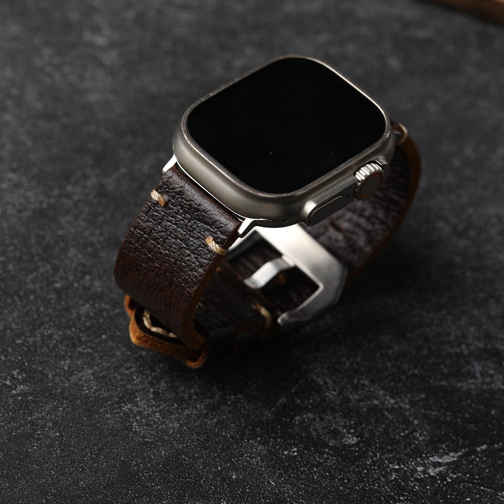 Bracelet en cuir de vachette première couche marron foncé fait main 40-45MM