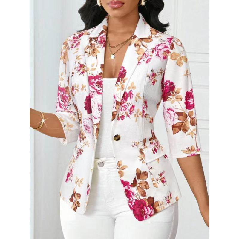 Veste florale tendance pour femme, coloris noir, rose et rouge rosé, tailles S-XL