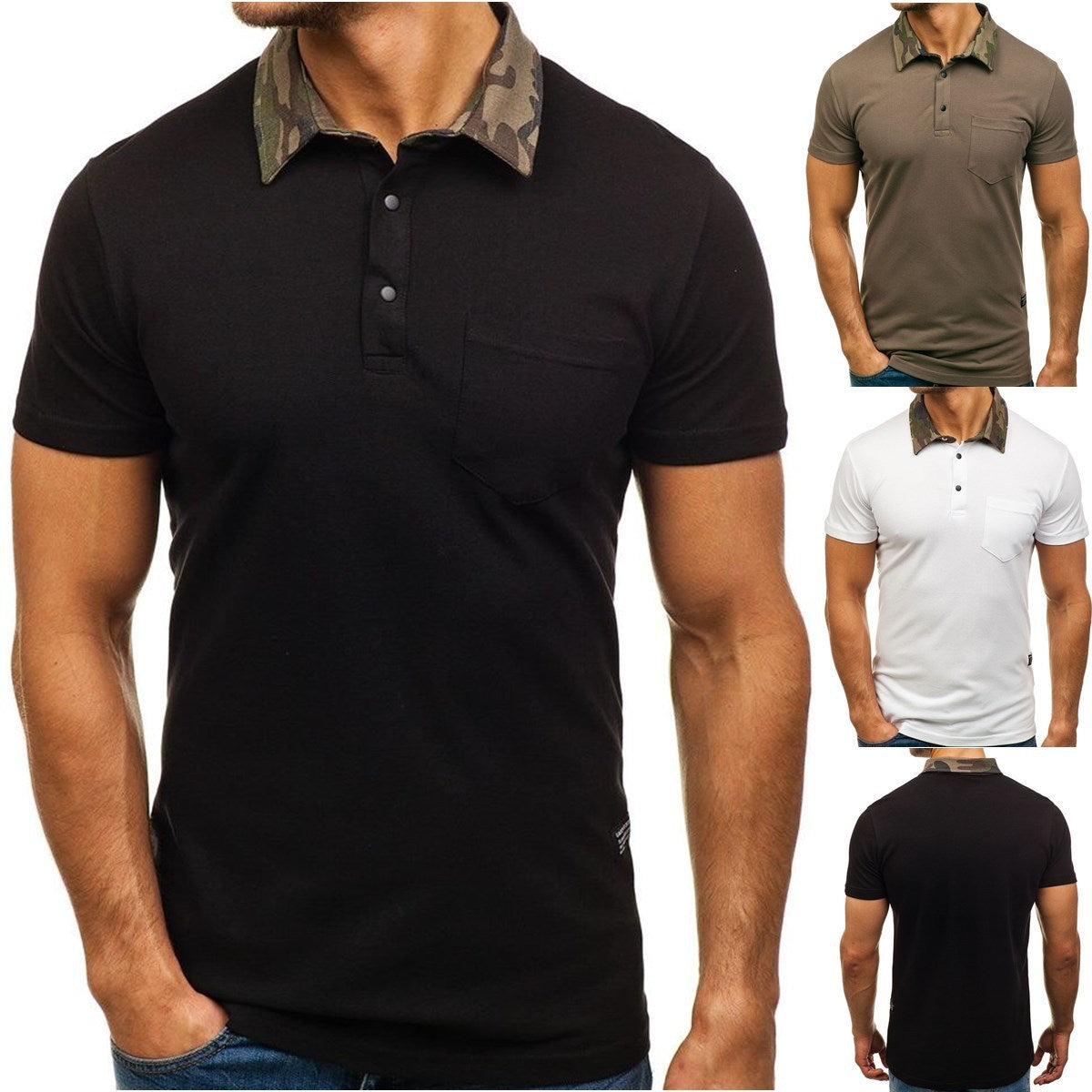 Men's Slim Fit Solid Color Camouflage Polo Short Sleeve Shirt