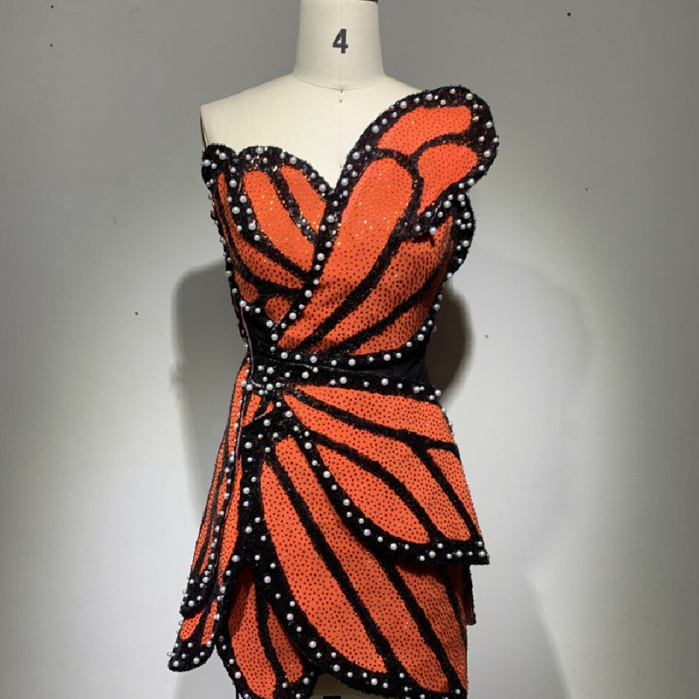 Robe Courte Asymétrique en Coton Orange pour Femme TP-TG