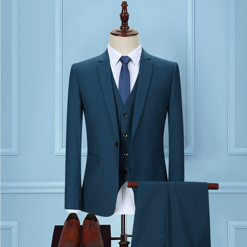 Men's Slim Fit Three-Piece Business Suit with Tie