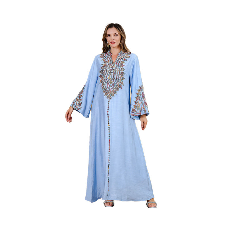 Elegant Middle East Saudi Muslim Rope Embroidered Robe Gown Dress