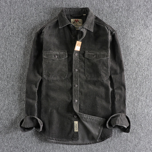 Retro Washed Corduroy Long-sleeved Shirt For Men