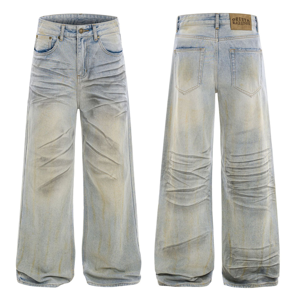 American High Street Blue Splash Ink Worn Jeans