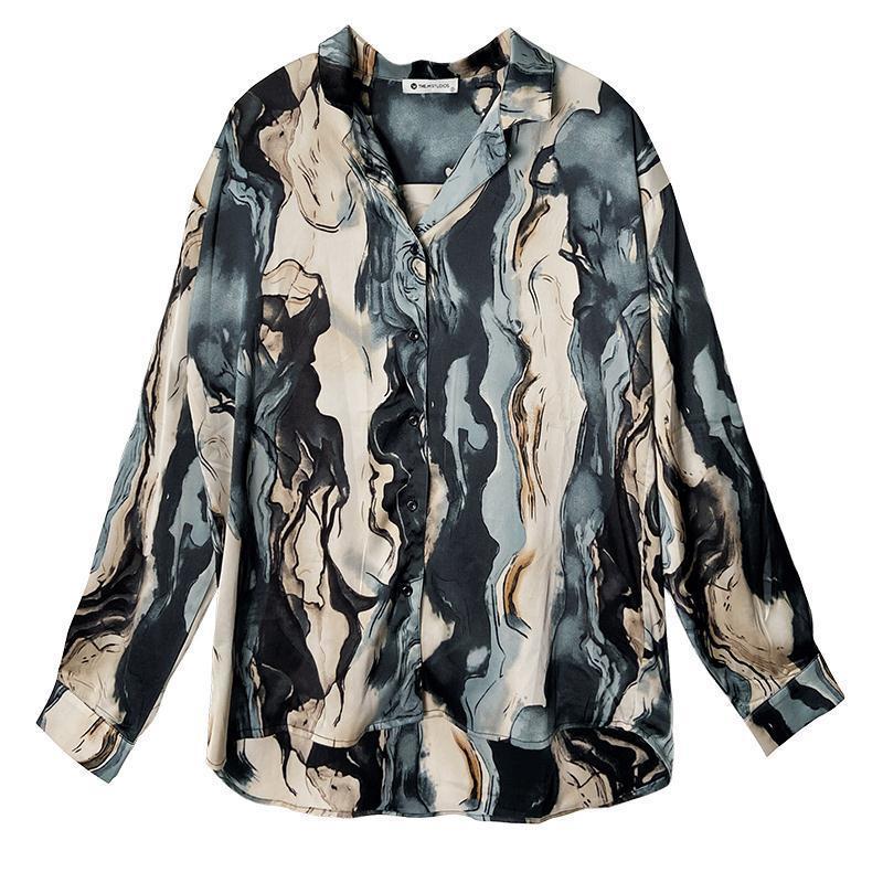 Chemise tendance rétro ample à manches longues à motif floral pour hommes