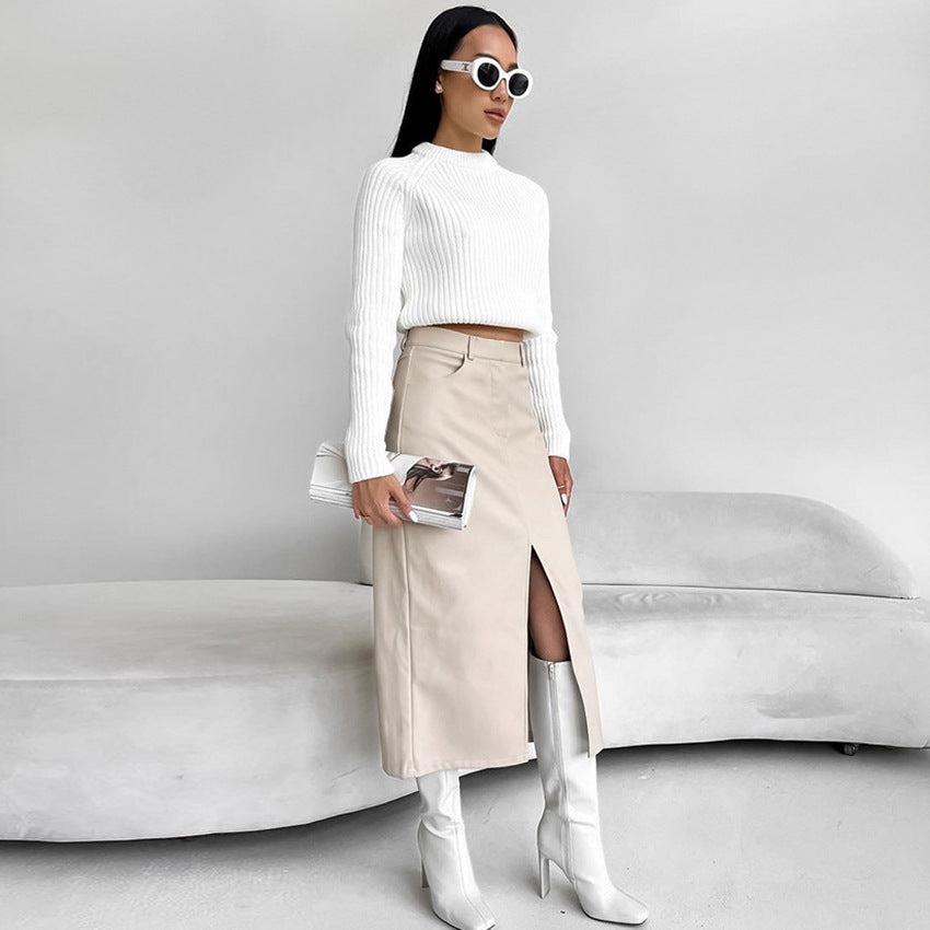 Jupe en cuir PU doublée polaire vintage