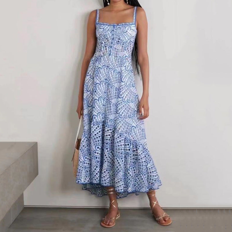 Women's Spaghetti-strap Ruffle Embroidered Hollow Lace Dress