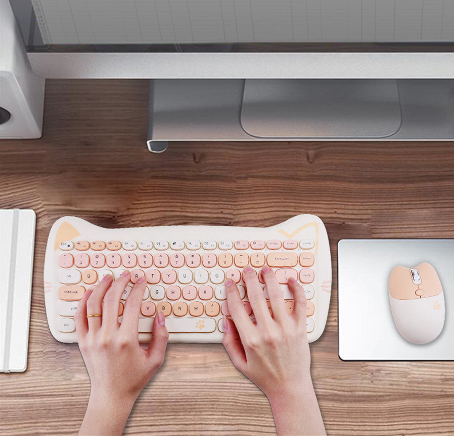 Gezzer Cute Girl Wireless Keyboard Mouse Set Macaron Jelly Slim Mute Portable Office