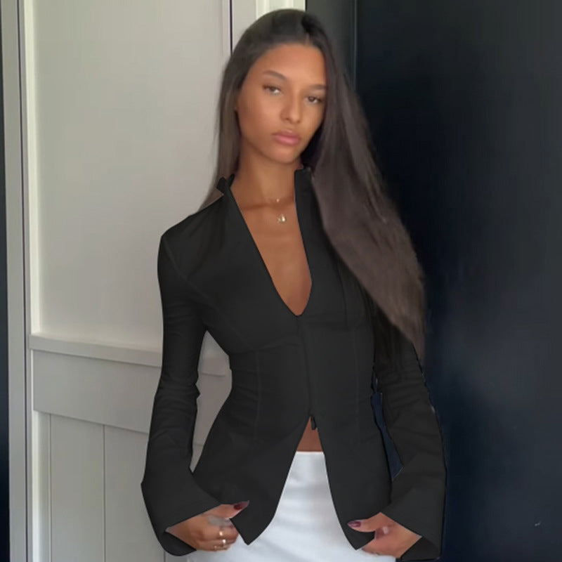 Cardigan blanc uni à manches longues en polyester pour femme
