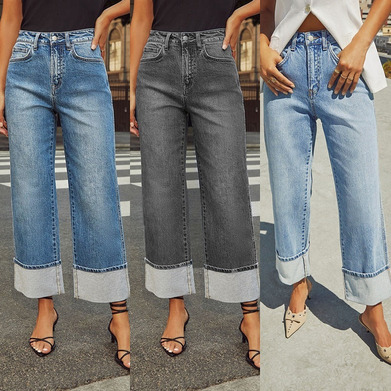 Retro Elastic High Waist Straight Jeans for Women