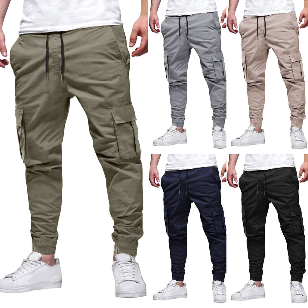 Men's Multi-Pocket Drawstring Japanese Leisure Overalls Cotton