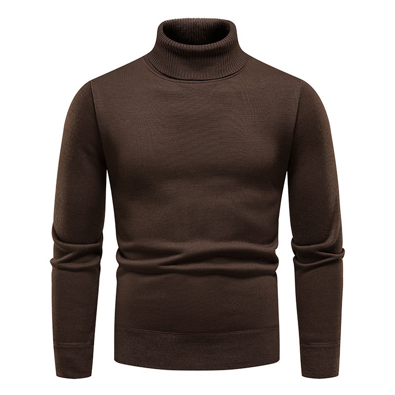 Pull col roulé en maille à manches longues doublé polaire pour homme