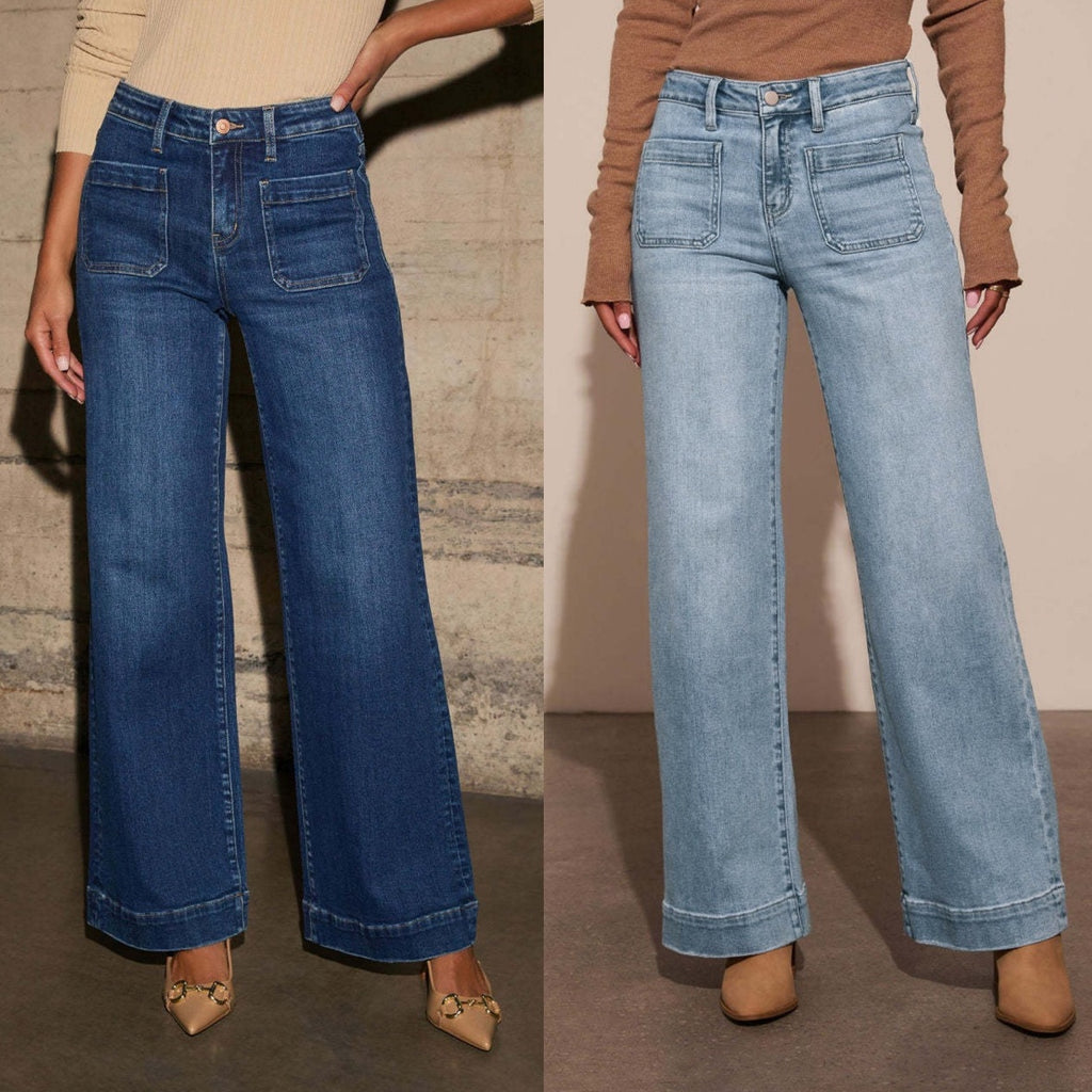 High-Waisted Women’s Denim Jeans with Wide Straight Leg