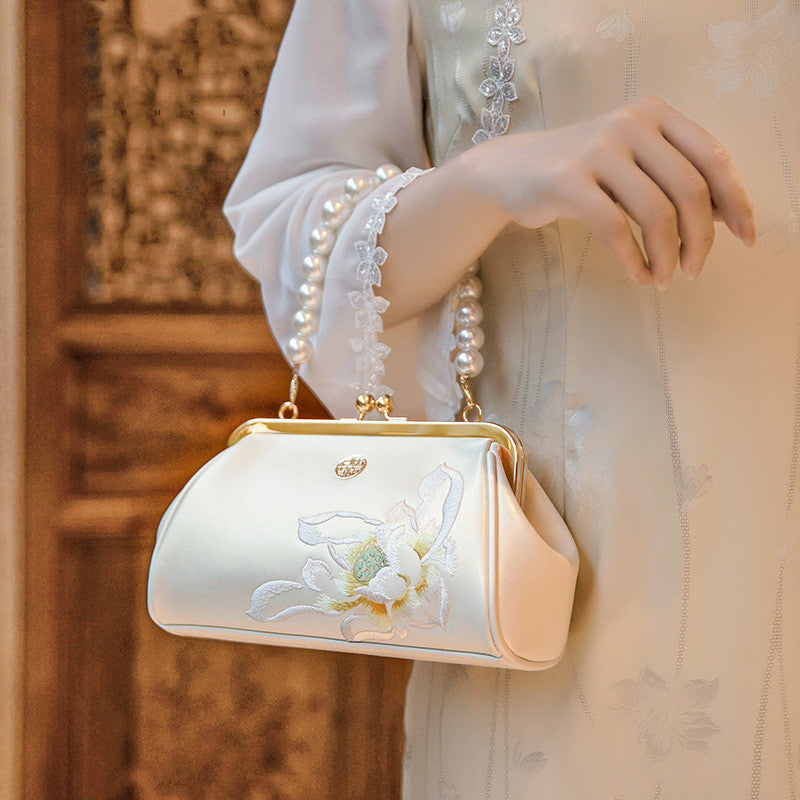 Hand-Embroidered Cowhide Clutch Bag for Han Chinese Clothing