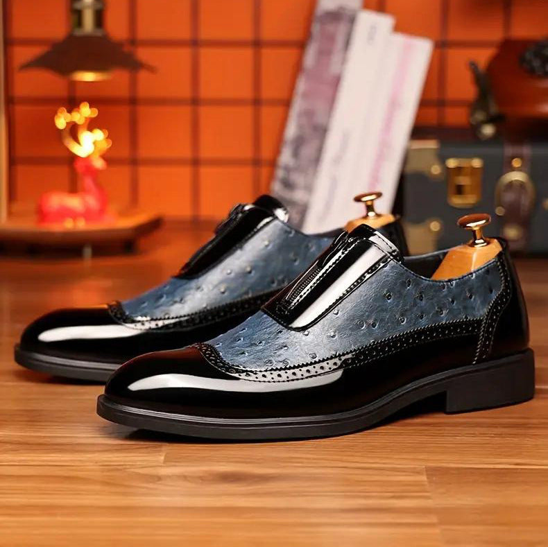 Ostrich Grain Embossed Zipper Pointed Bright Leather Chelsea