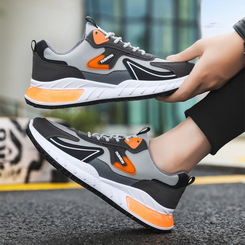 Color-Blocked Breathable Mesh Lace-Up Sneakers for Men – Casual Outdoor Running & Walking Shoes
