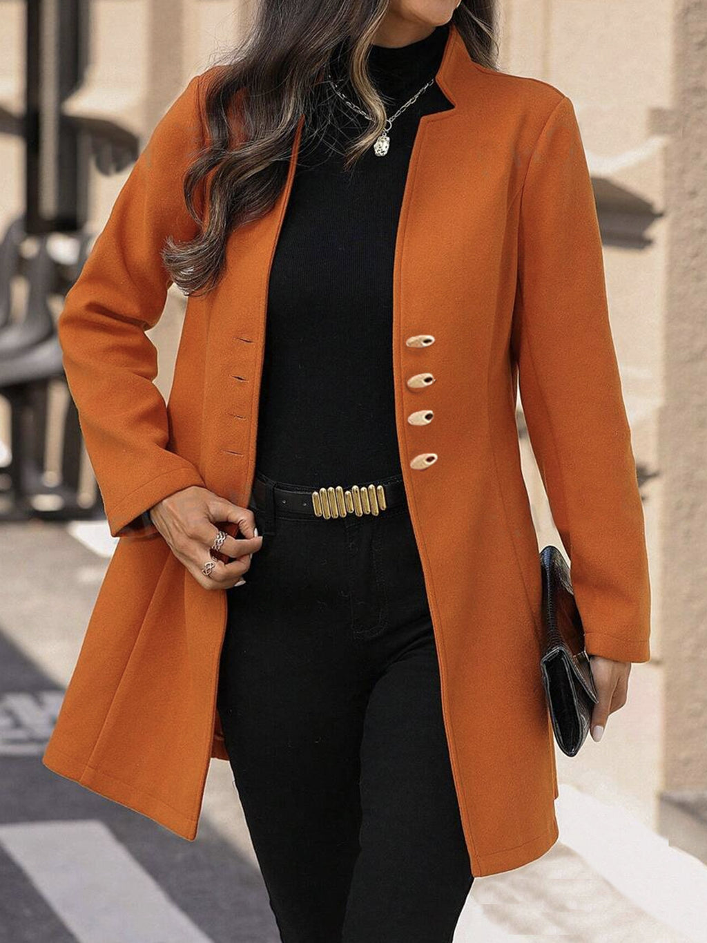 Veste en laine à capuche pour femme, coupe slim, couleur unie, pour l'automne et l'hiver